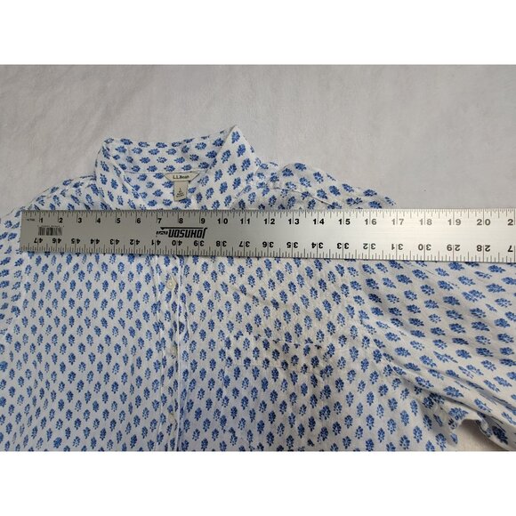 L.L.Bean Womens White Blue Floral 100% Linen Button-Up Long Sleeve Shirt Large - Picture 6 of 8